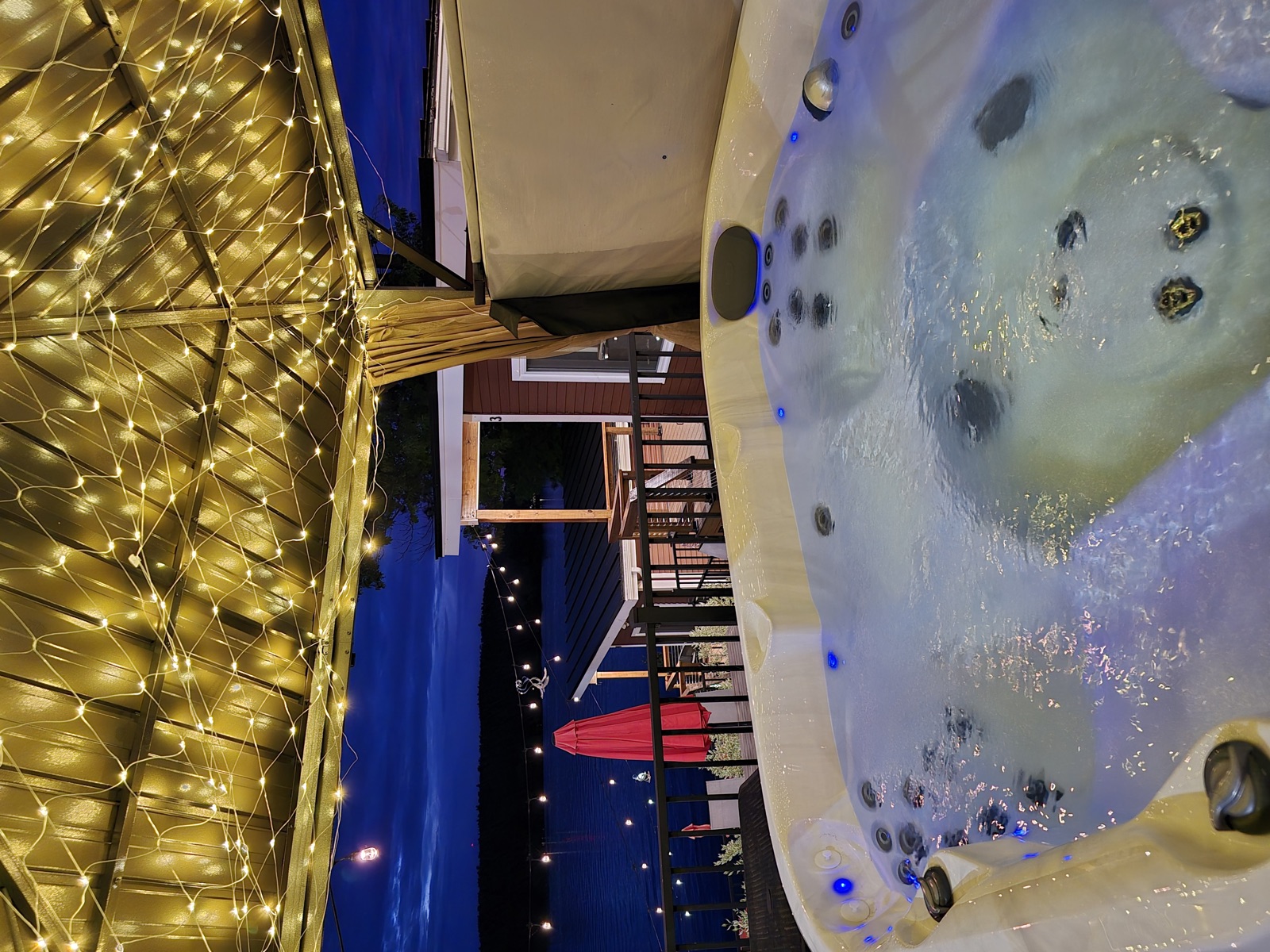 Hot tub glowing at night